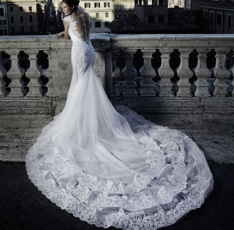 Splendido abito da sposa a sirena in pizzo 2015 Alessandro Angelozzi mod Orange