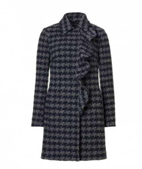 Cappotto Sisley fantasia pied de poule con volant frontale inverno 2015 prezzo 159 euro