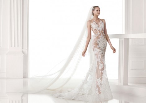 Sexy abito da sposa semitrasparente a sirena 2015 Pronovias mod Caraola