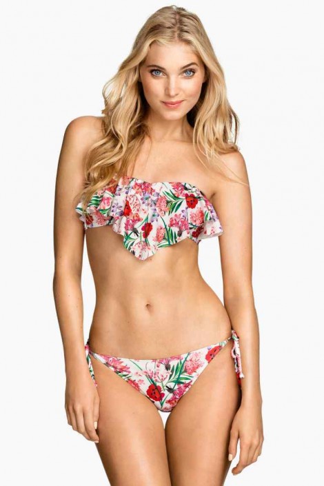 Bikini a fascia fantasia floreale con volant estate 2015