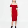 Abito rosso con spalle scoperte e maxi volant ZARA prezzo 39 95 euro