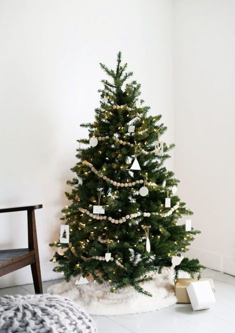 Albero di Natale 2018 minimalista con decorazioni bianche 470x666 - Albero di Natale 2018: Colori e Tendenze