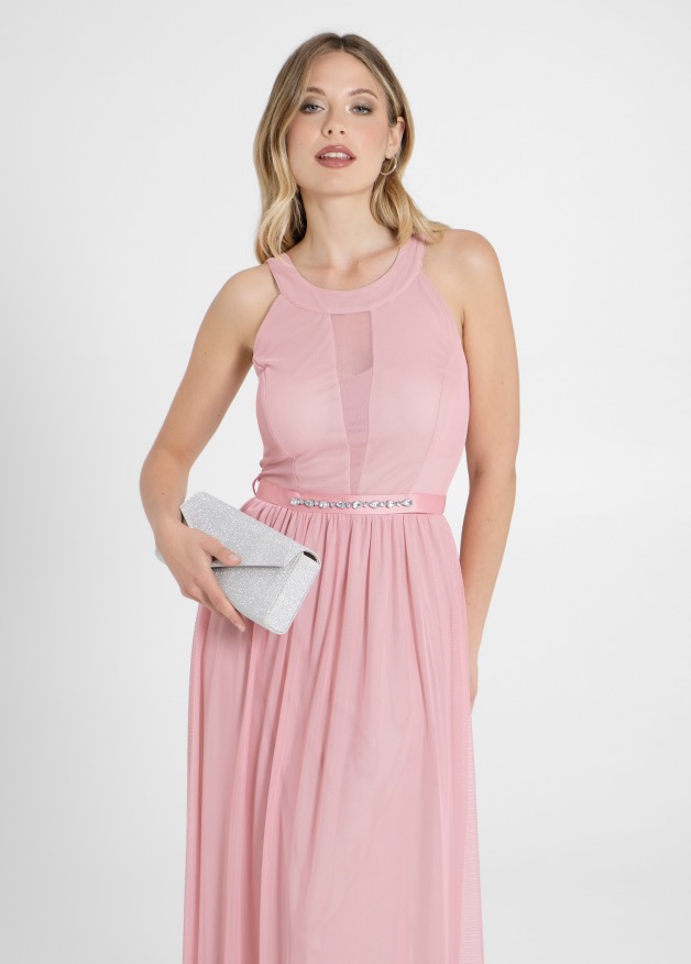 Vestito lungo in tulle rosa da cerimonia