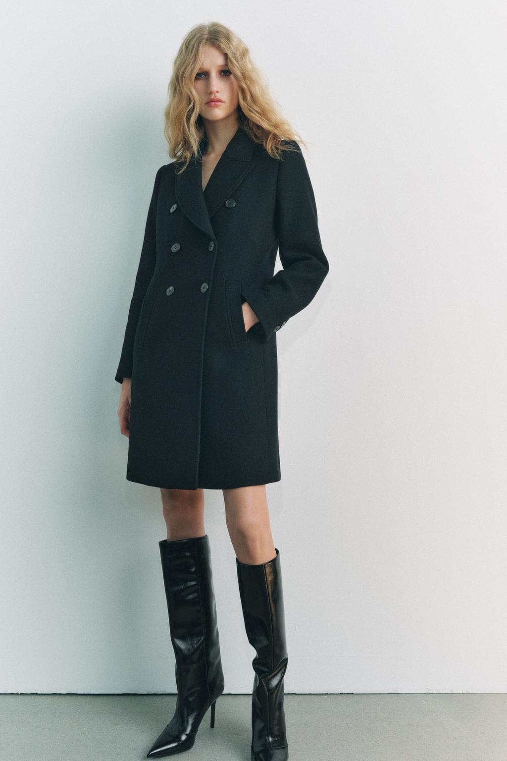 Elegante cappotto nero doppiopetto ZARA