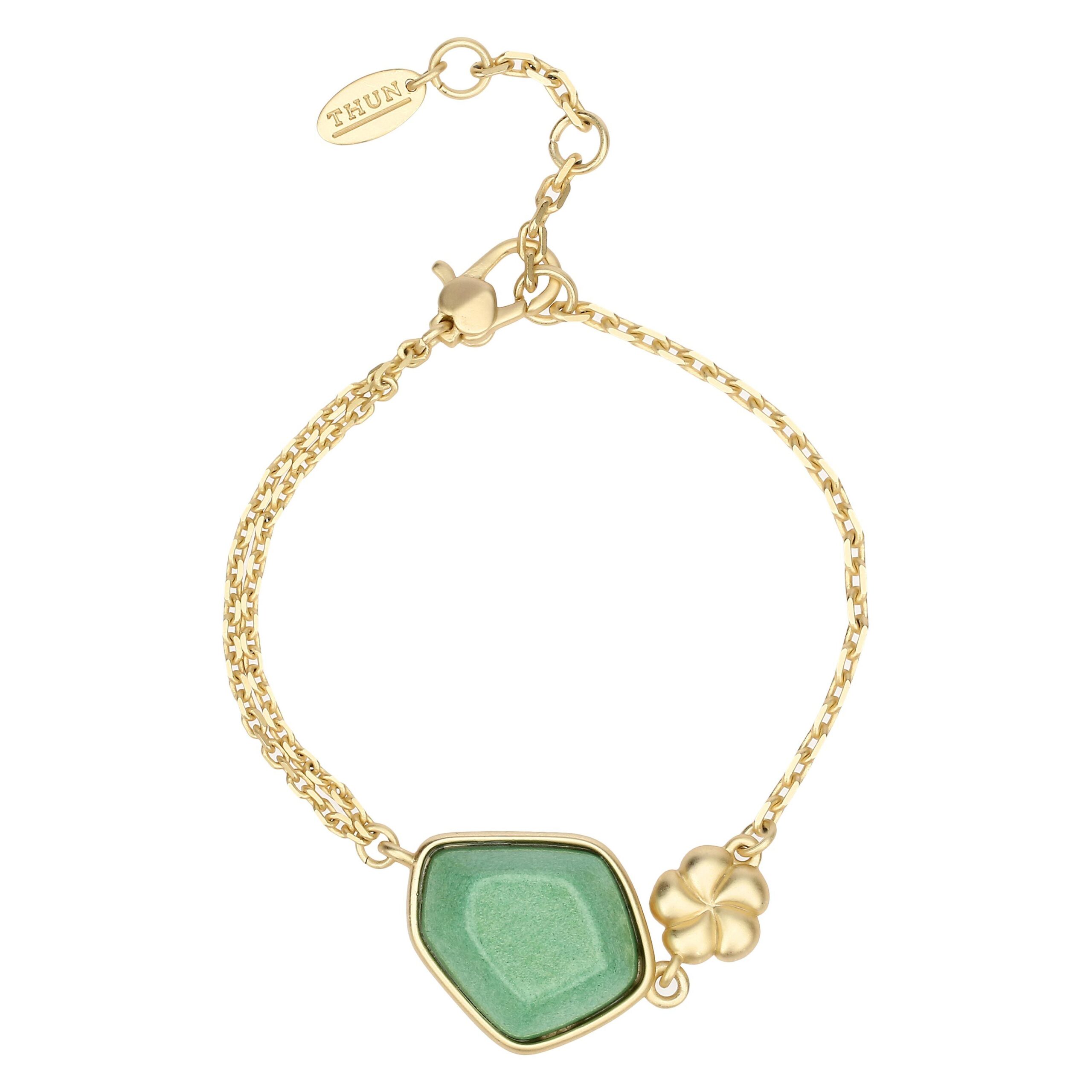 Bracciale THUN con pietra verde e fiore dorato