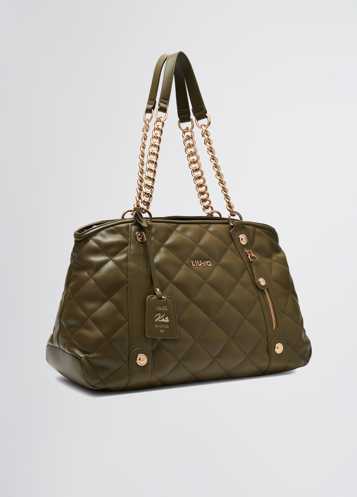 Shopping bag trapuntata verde militare LJ